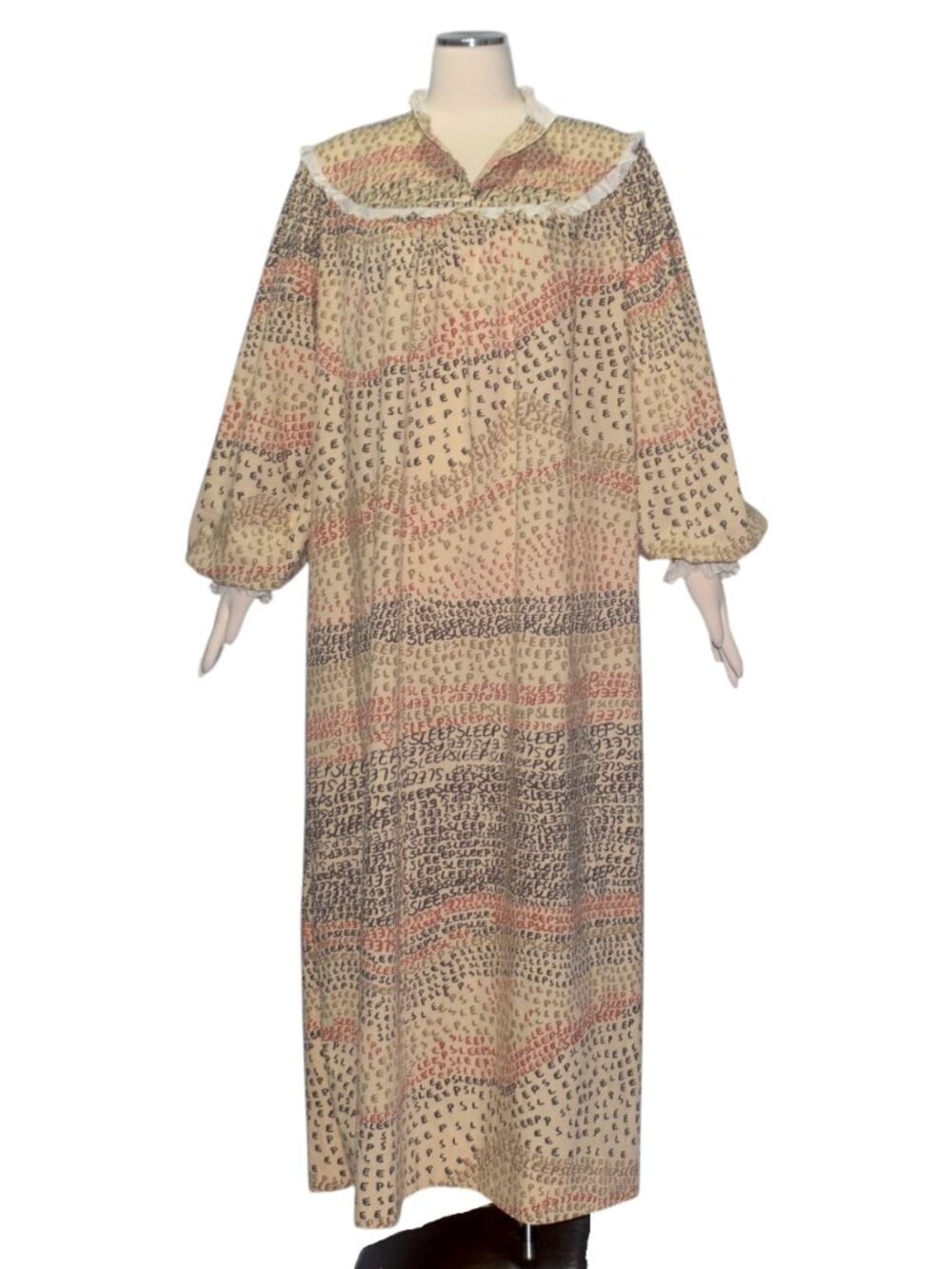 Vintage 1970s Novelty "SLEEP" Print Maxi Nightgown Cotton Psychedelic Gown OS